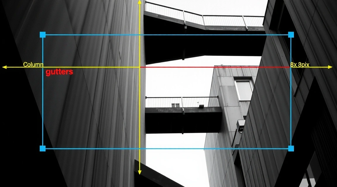 Annotated grid analysis showing column gutters and baseline rhythm